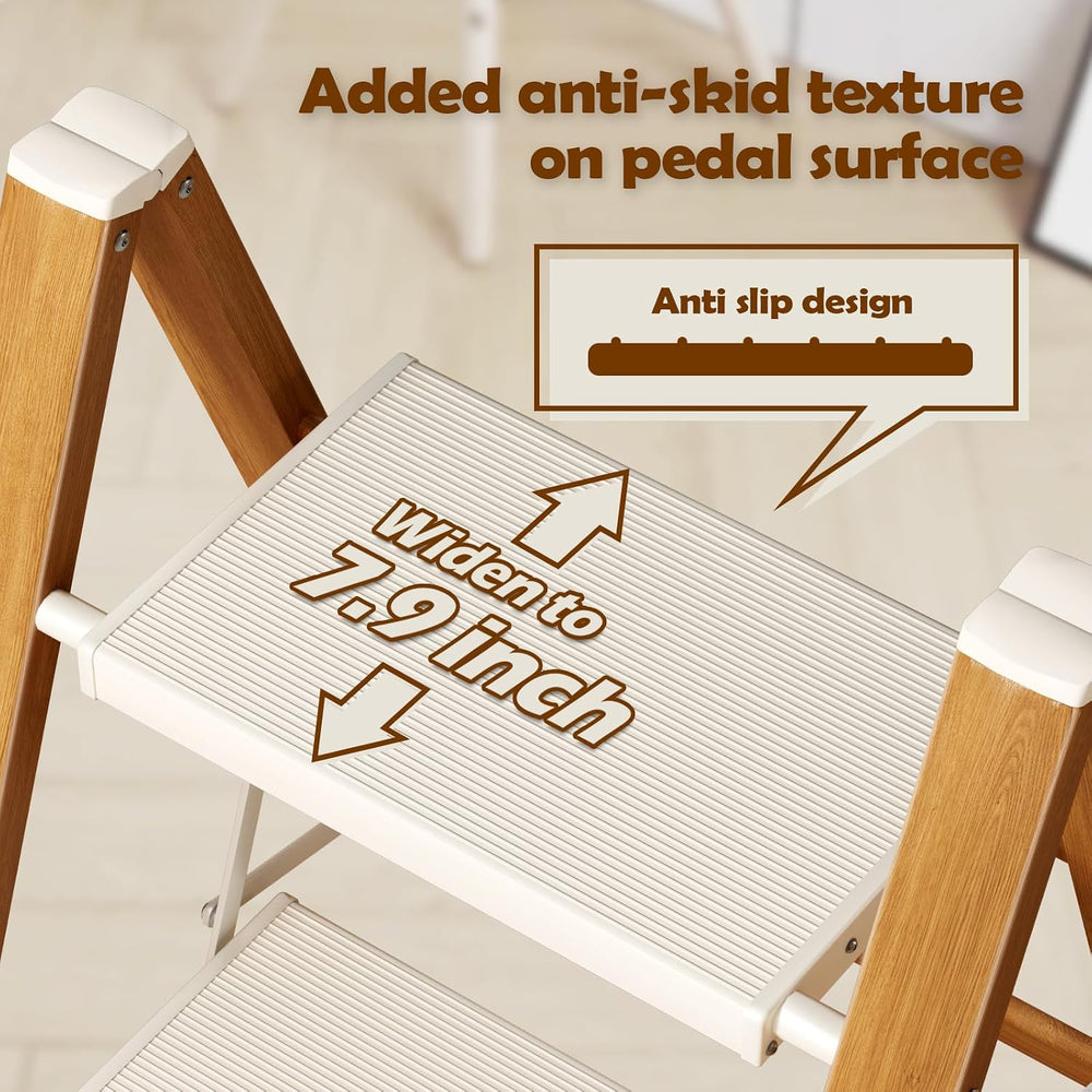 Taranta 2 Step Stool Foldable,Aluminum Step Ladder-WhiteWoodgrain