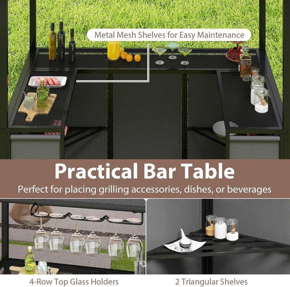 Tangkula 3 Piece Patio Bar Set with 2 Foldable Bar Stools (Gray)