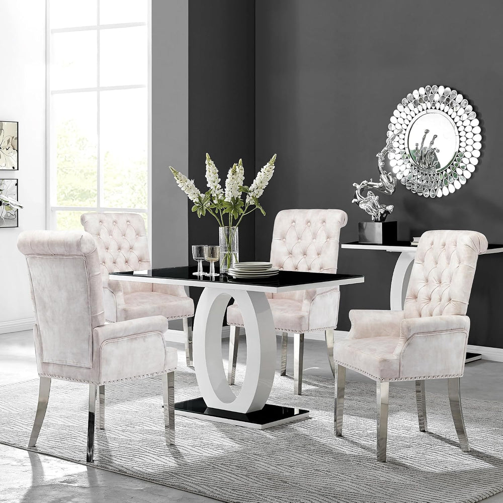 Velvet Dining Chairs with Arms, Upholstered Dining Room Chairs, Beige
