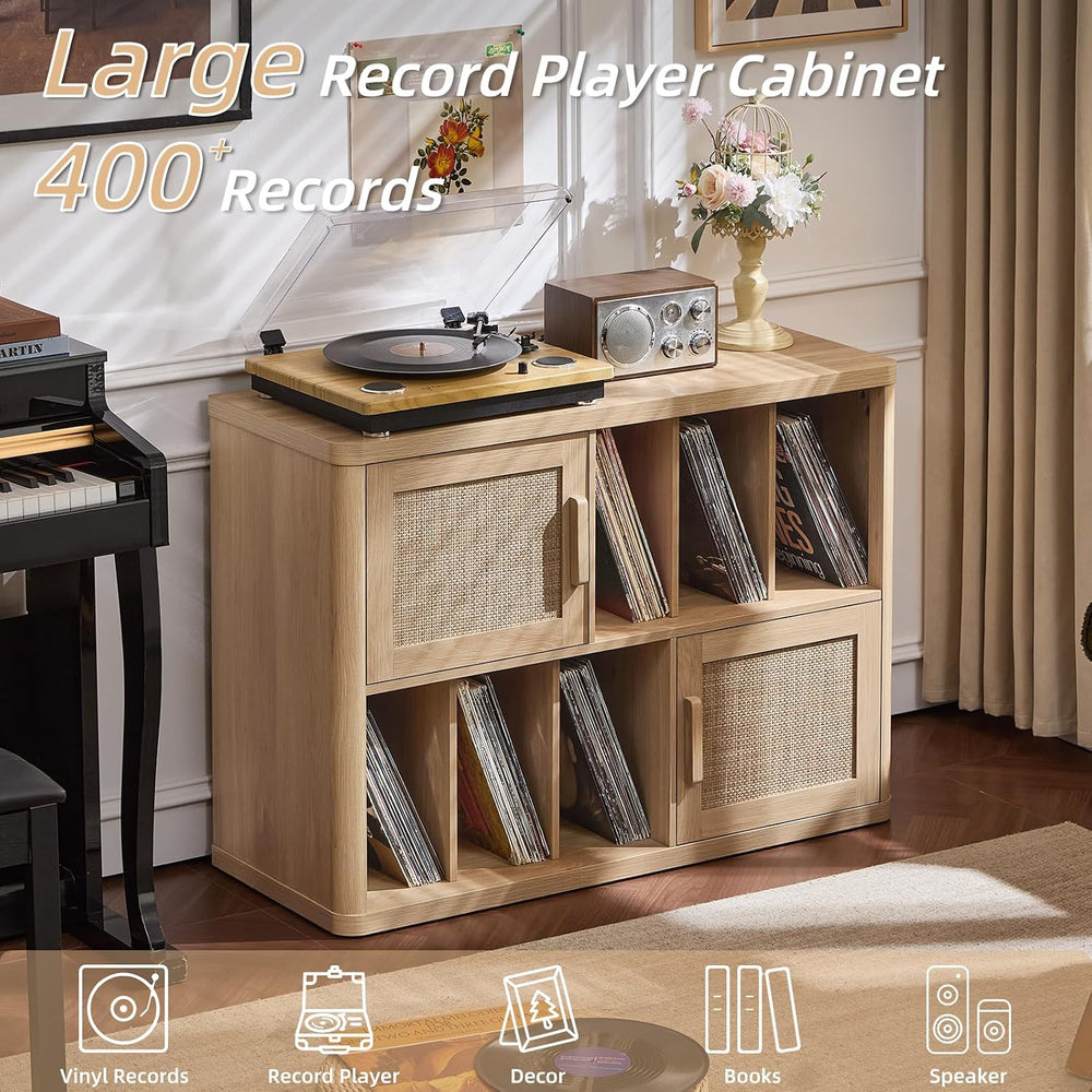 LEYAOYAO Large Record Player Stand with Vinyl Storage Up to 450 Albums, Wood ...