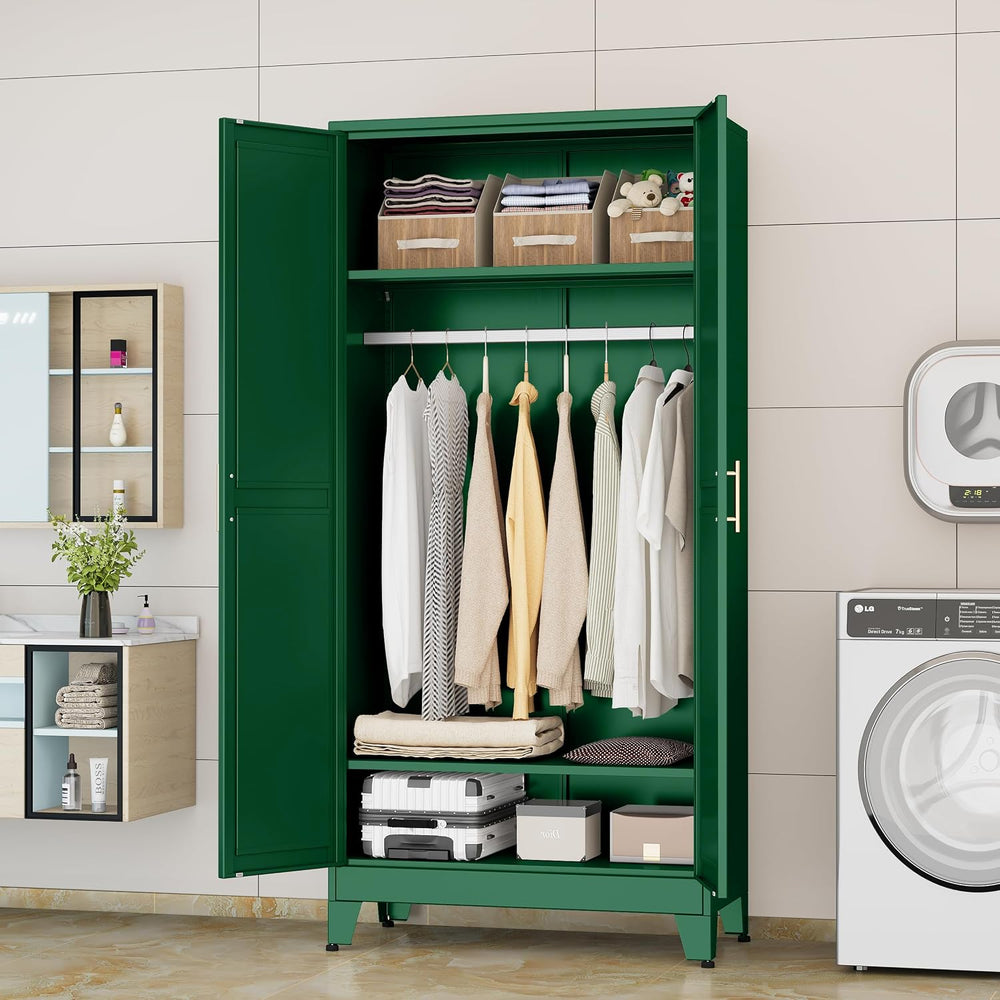 71 "Metal Armoire Wardrobe Closet, Steel Clothing Storage Cabinet with A...