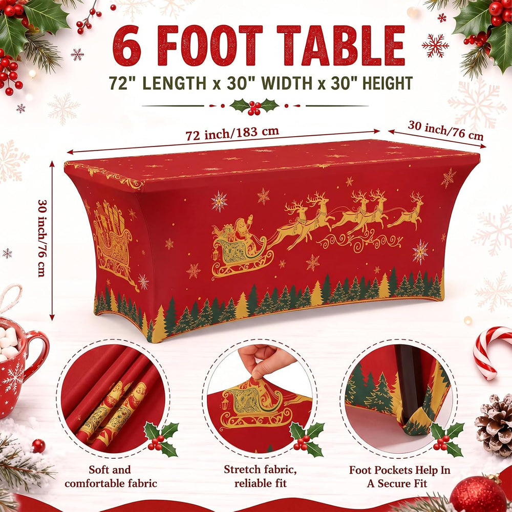 Haull 2 Pcs Santa's Sleigh Spandex Tablecloth 6ft Stretch Christmas