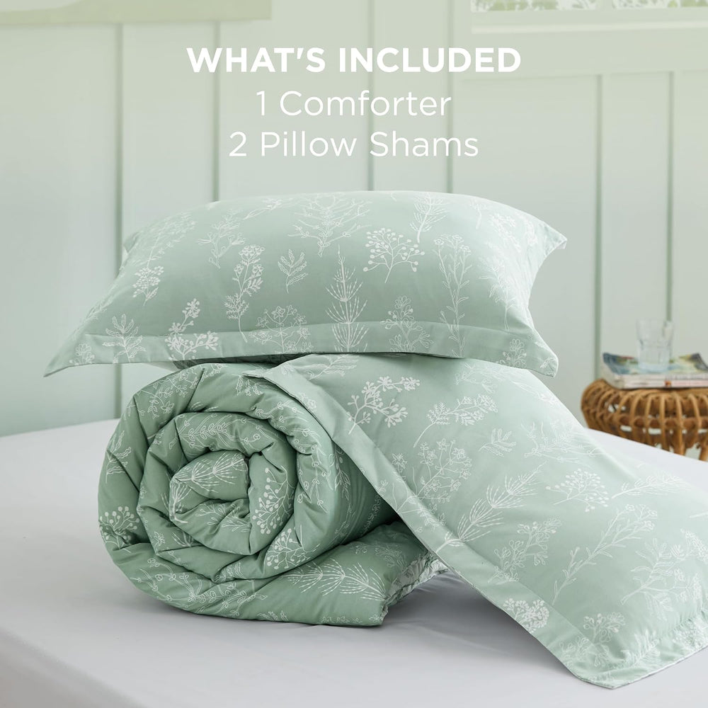 Bedsure Floral Comforter Set Cute Bedding Set Full Reversible Sage Green