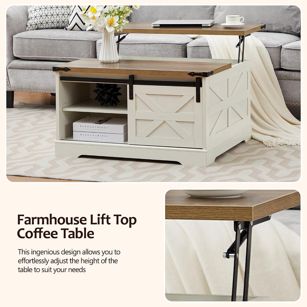 Farmhouse Lift Top Coffee Table, Wood Square Coffee Table