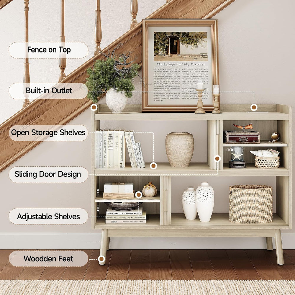ONBRILL 44" Sideboard Buffet Cabinet with Outlet/Sliding Door Natural White