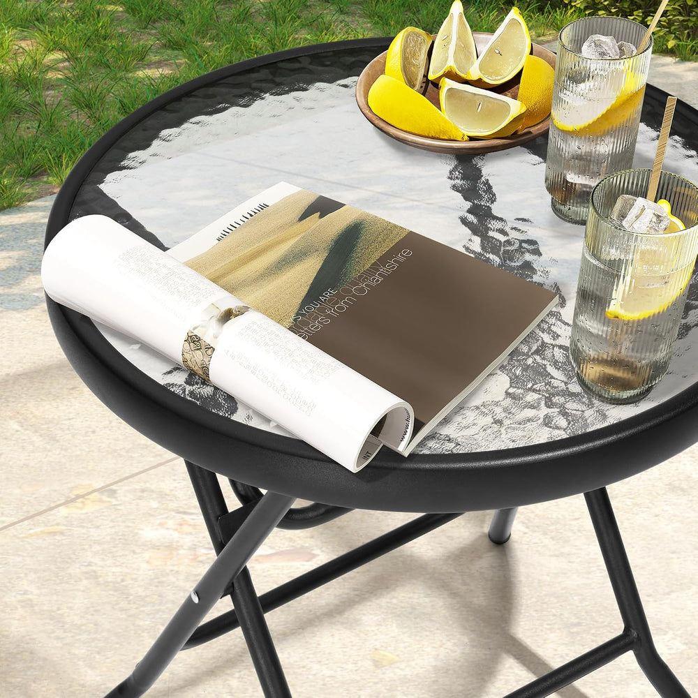 Outdoor Side Table, Small Patio End Table Set of 2, Black