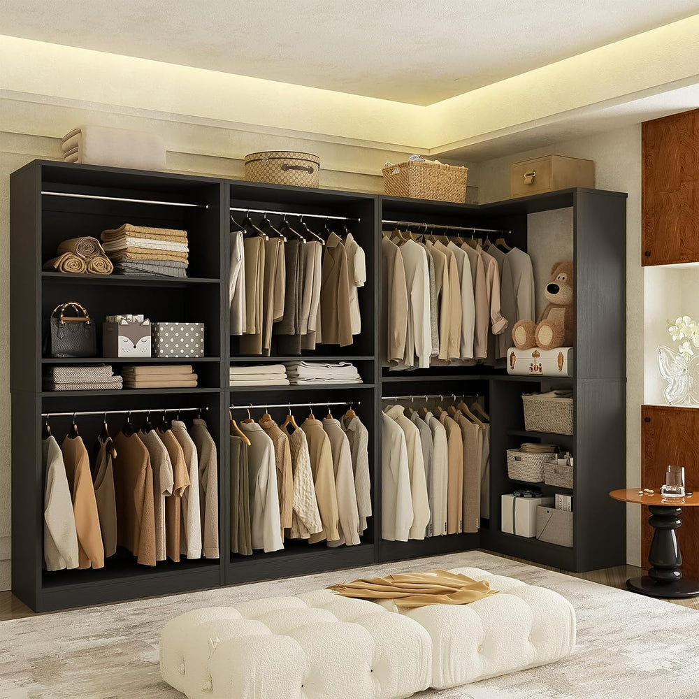 Unikito 108” Corner Closet System, 3-Piece L-Shaped Closet Organizer with 2 C...