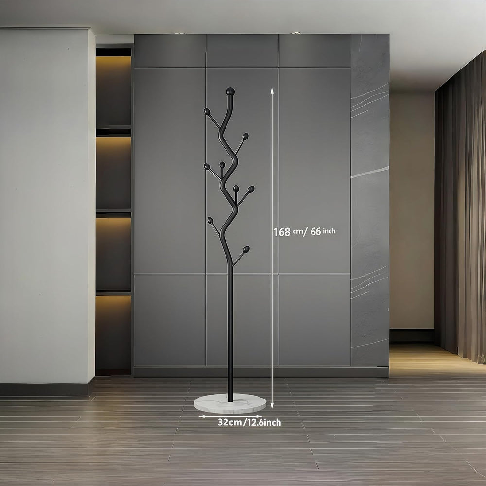 Black Tree Meta Coat Rack with Marble Base Freestanding Hall Tree