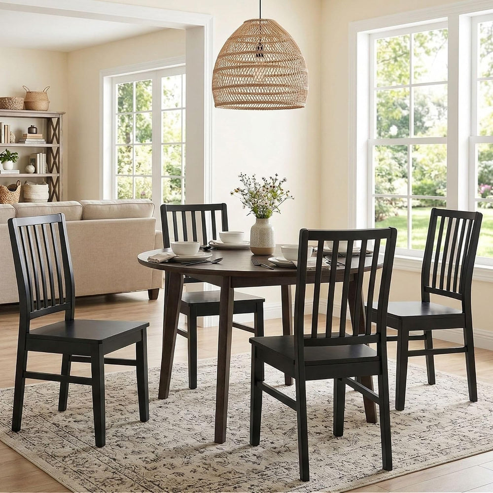 HNY Black Wood Dining Chairs Set of 4, Farmhouse Kitchen Chairs with High Bac...