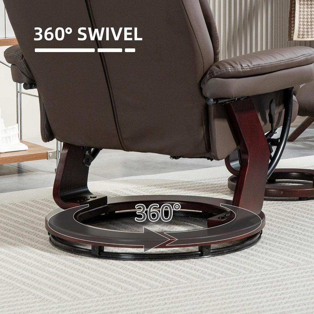 HOMCOM Recliner Chair with Ottoman, PU Leather Swivel Recliner with Comfy Foo...