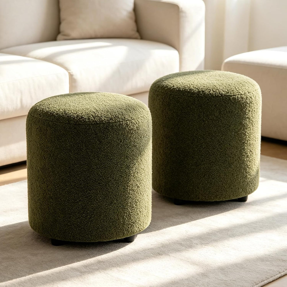 YDcosyfy Modern Round Ottoman Set of 2, Teddy Fleece Vanity Stool Footrest, U...