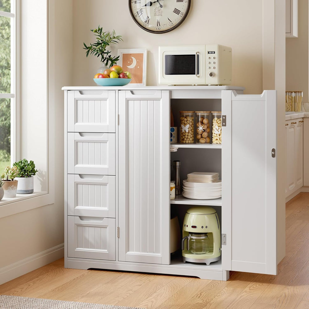 Gizoon Storage Cabinet, Bathroom Storage Cabinet with 4 Drawers & 2 Doors