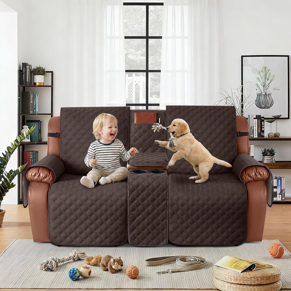 Ruaozz Waterproof Loveseat Recliner Cover with Console, Chocolate