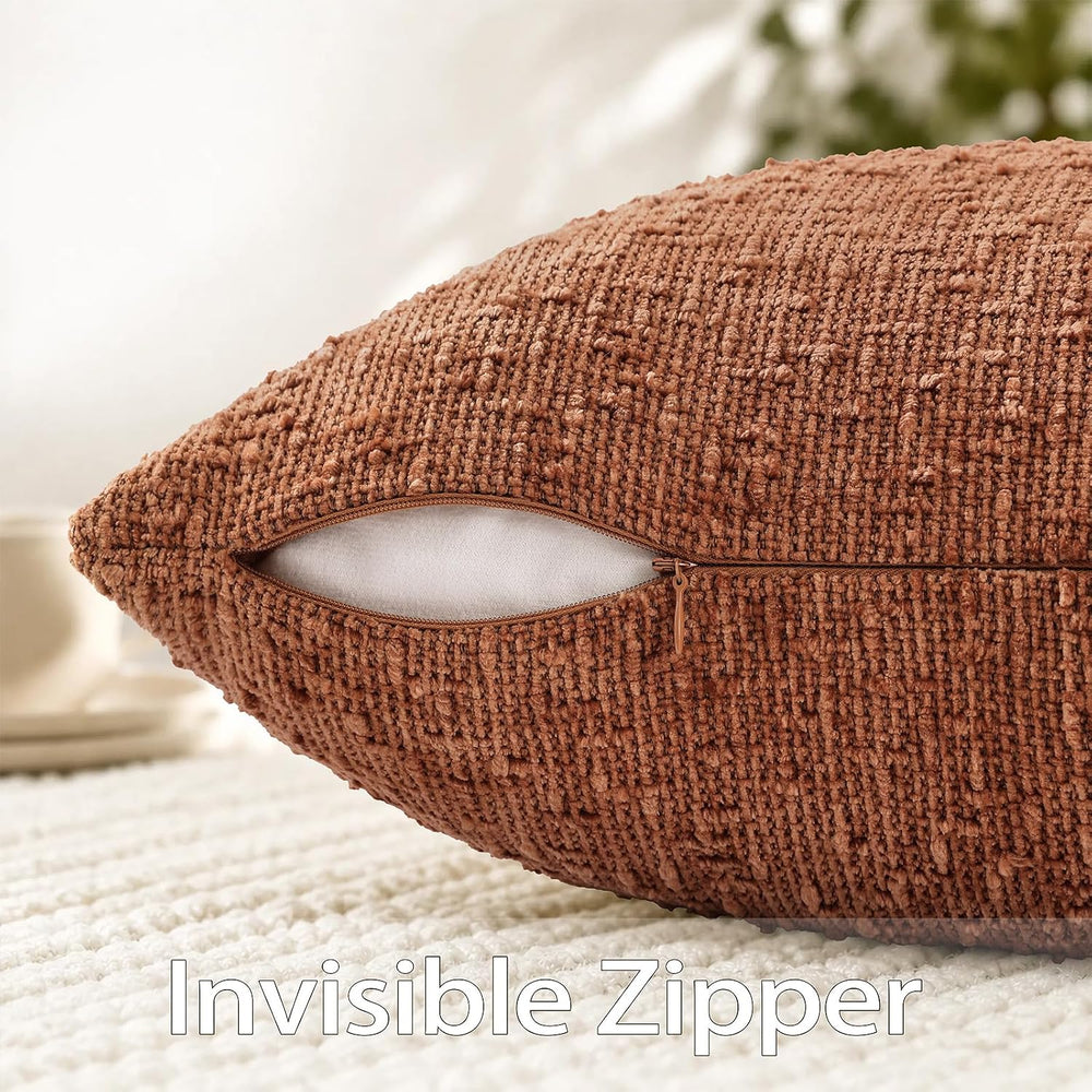 decorUhome Textured Rust Chenille Throw Pillow Covers 24x24 Set of 2