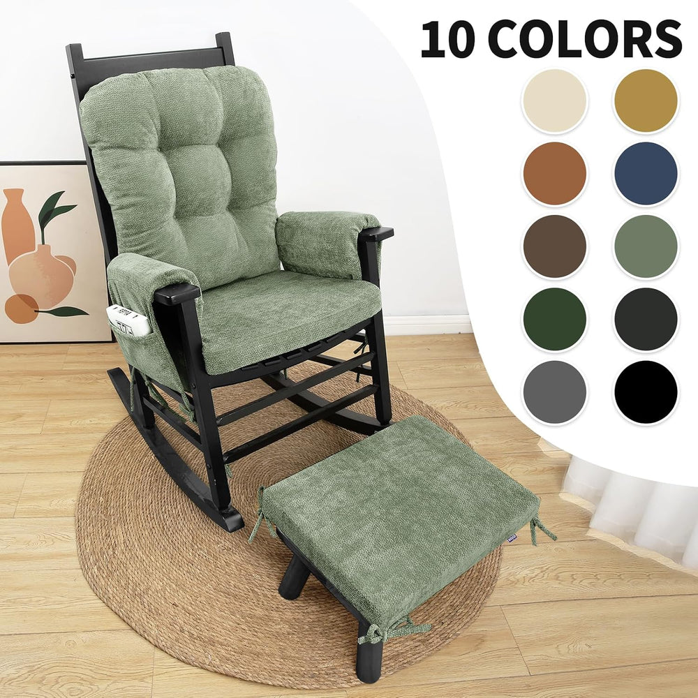 5 PCS Glider Rocker Replacement Cushions with Storage Side Pocket, Luxuriy Ch...