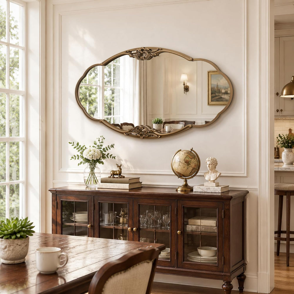 Besdomus Oversize Gold Oval Mirror: 48"x26" Large Antique Ornate Mi...