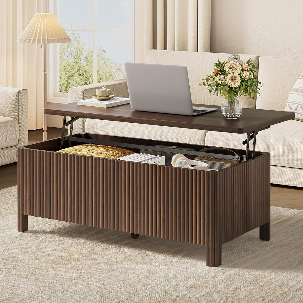 ONBRILL Fluted Lift Top Coffee Table, Mid-Century Modern Coffee Table