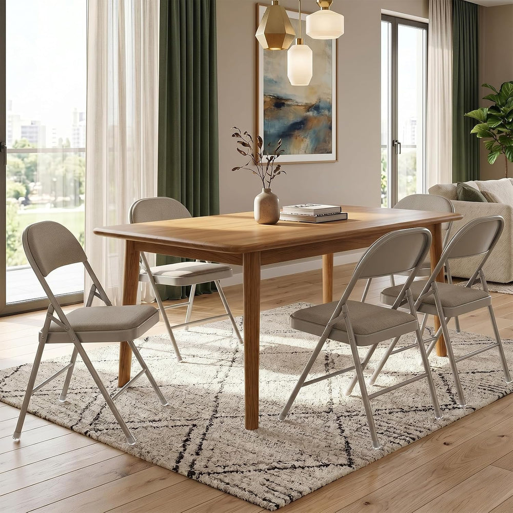 6 Pack Khaki Padded Folding Chairs with Cushion and Back