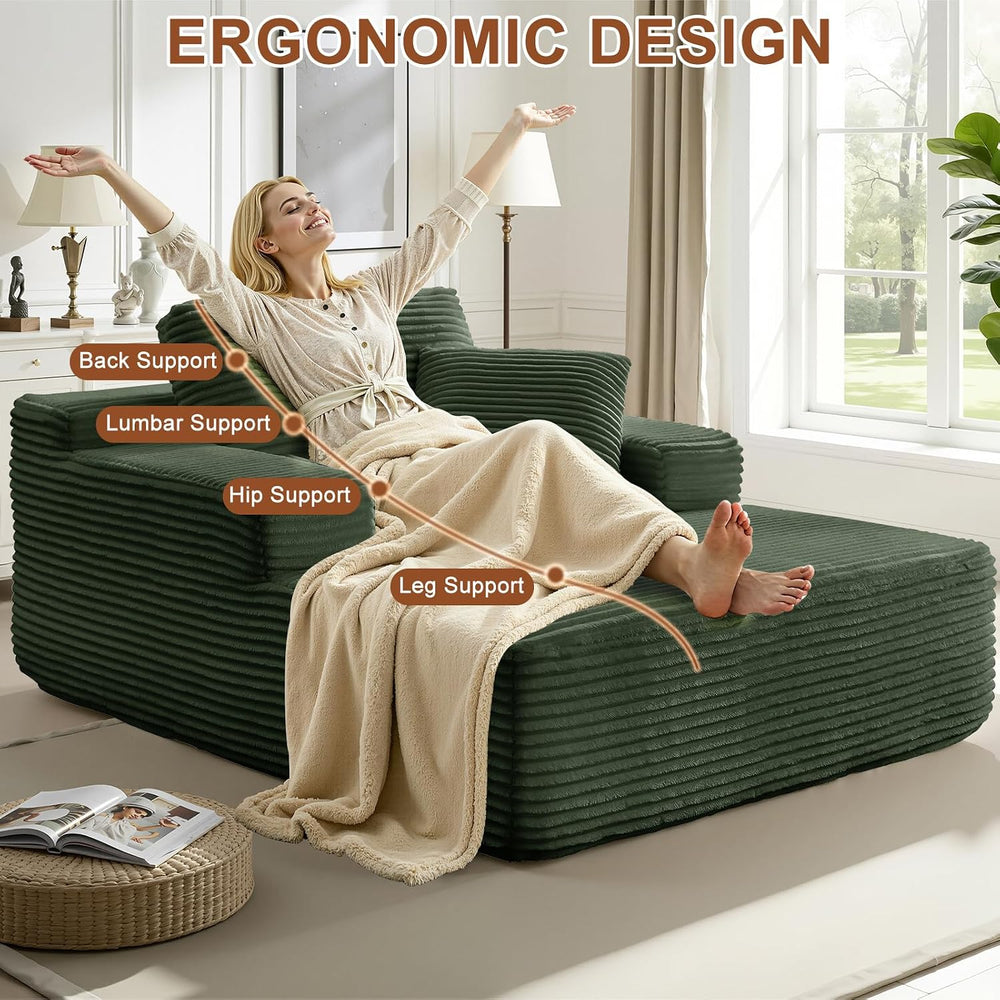 65 Inch Oversized Indoor Chaise Lounge, Green
