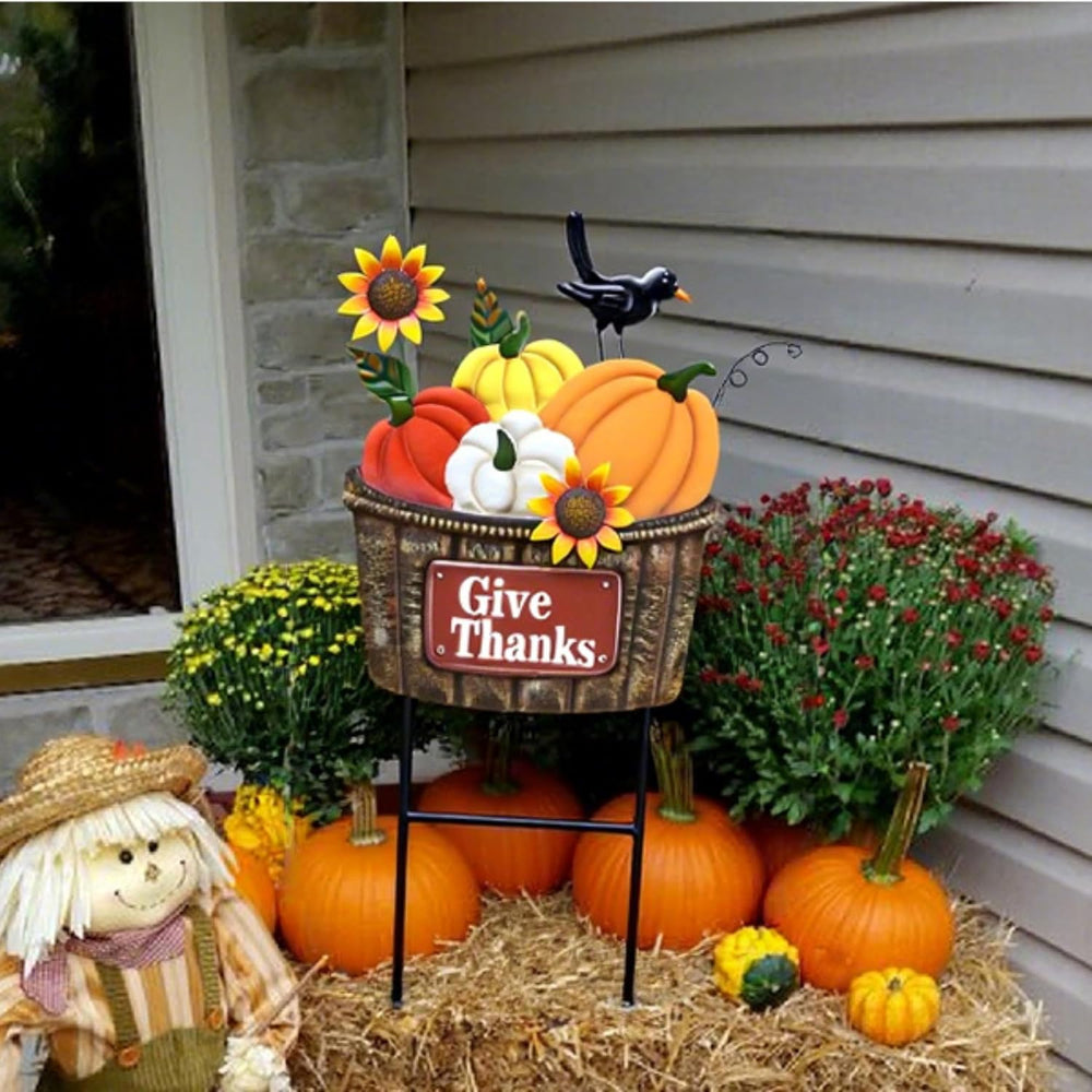 TERESA'S COLLECTIONS Fall Outdoor Decor Metal Pumpkin Garden Stake 29.6&q...