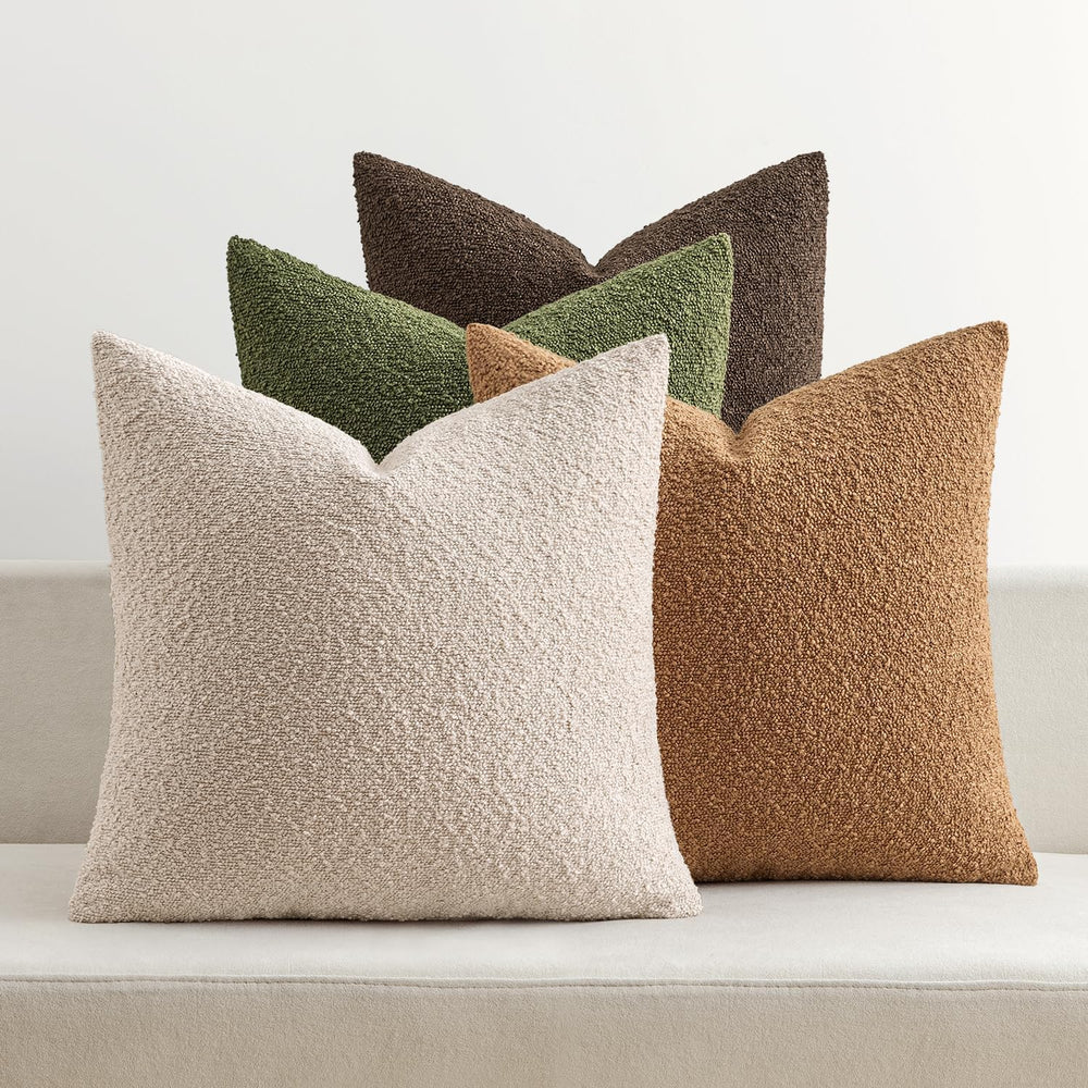 MIULEE Decorative Boucle Throw Pillow Covers 18x18 Green Brown Set of 4