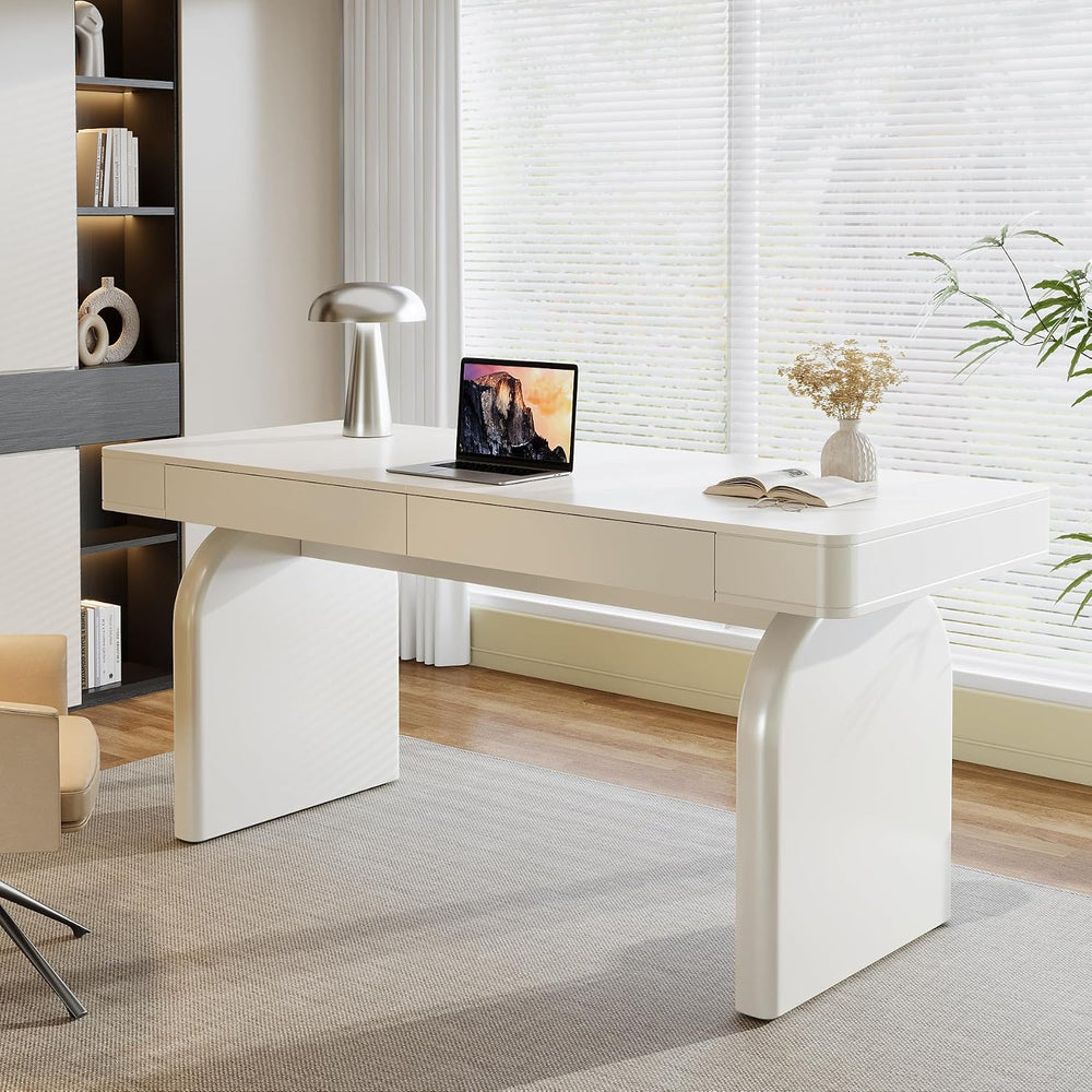 Tribesigns White Desk with Drawers, 63-Inch Modern Executive Office Desk, Glo...