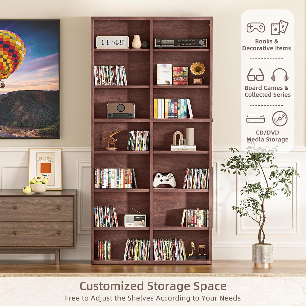 LELELINKY 7 Tier Tall Display Cabinet, Walnut Media Storage Cabinet