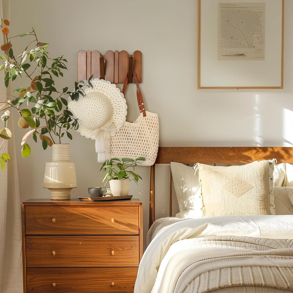 Wall Coat Rack for Entryway: Folding Wood 4 Hooks for Small Space