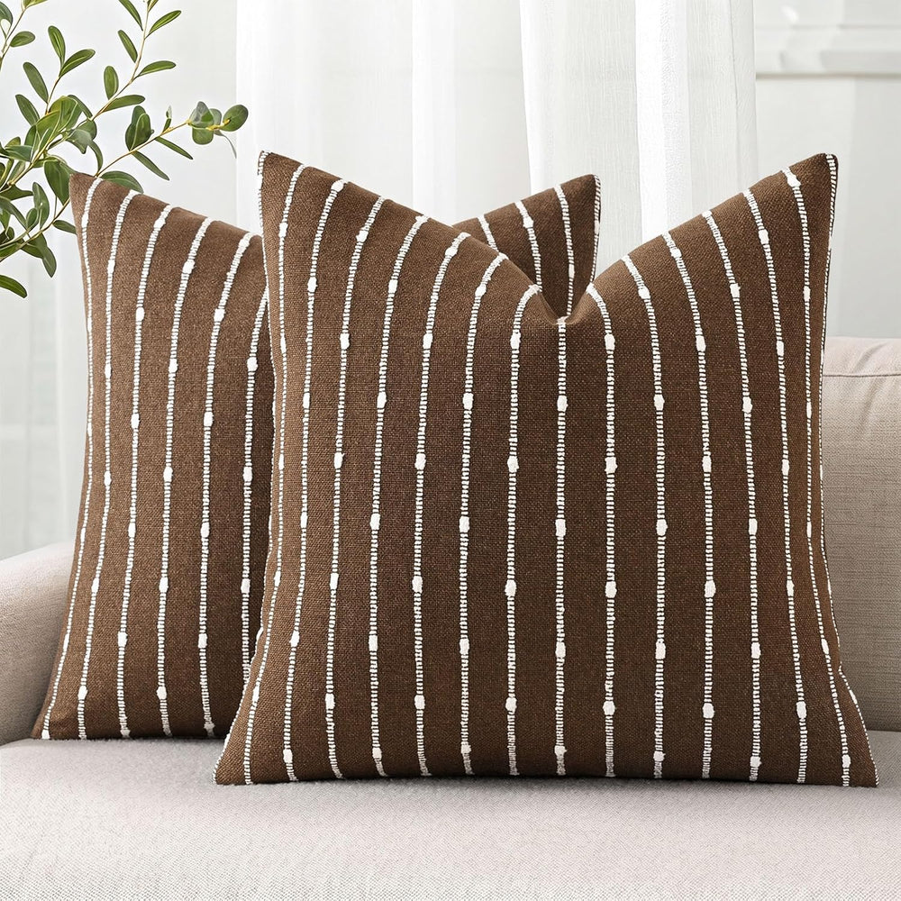 decorUhome Striped Decorative Throw Pillow Covers 22x22 Set of 2, Brown