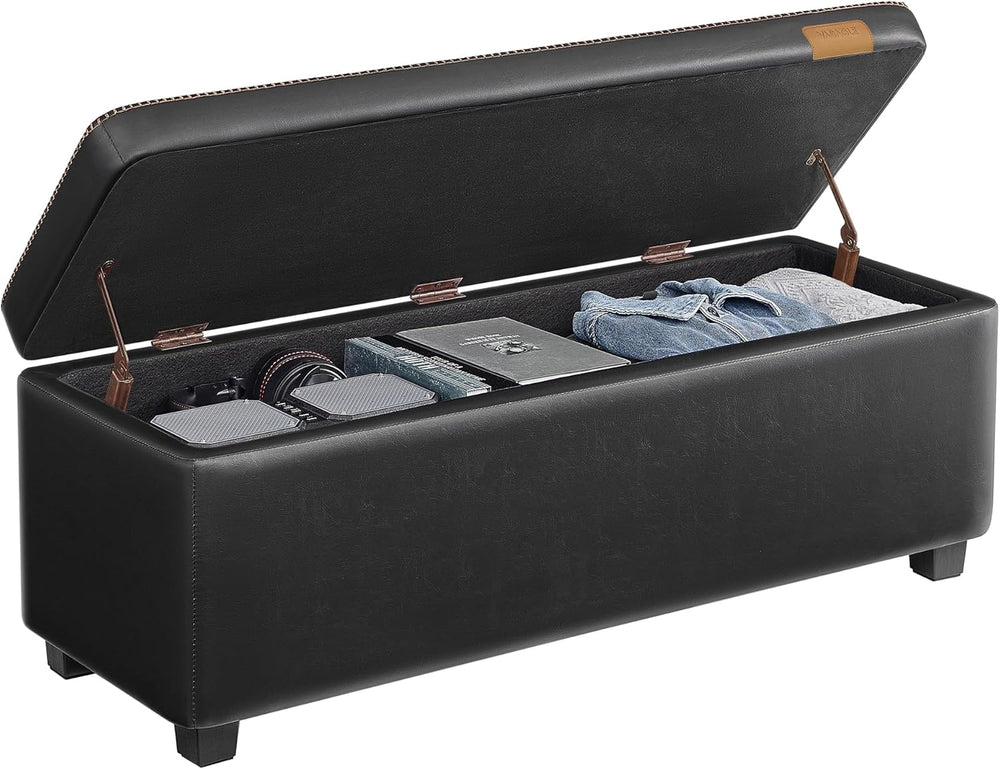 VASAGLE Storage Ottoman Bench with Stitching, PU Leather, Entryway Bedroom