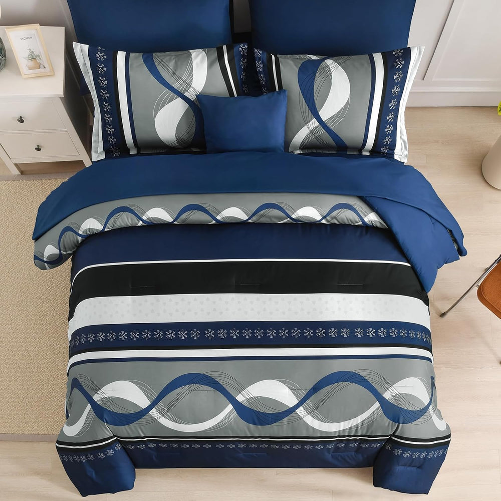 Anibedding King Size Comforter Set,Navy Blue Boho Bed in a Bag