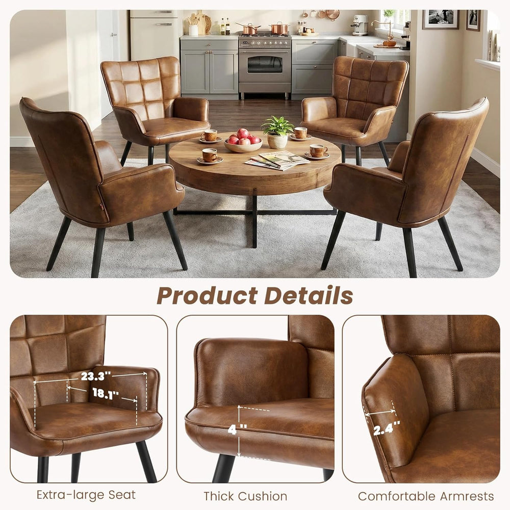 Furniliving PU Leather Armchair, Modern Mid Century Accent Chair with Backres...