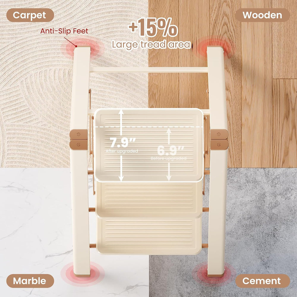 3 Step Ladder, Folding Step Stool with Anti Slip Widened Pedal