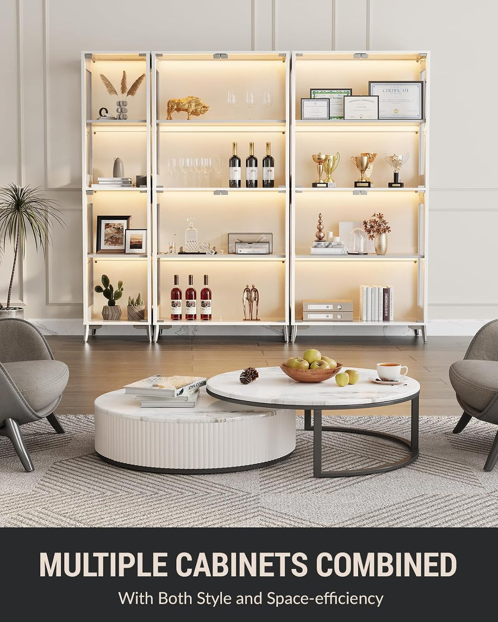 Glass Display Cabinet, 4-Tier Curio Cabinet, Adjustable Shelves, 60,000 Color...