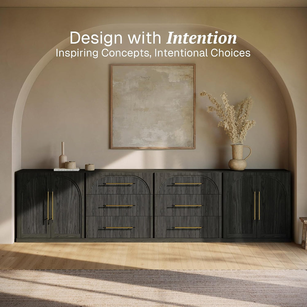 BELLEZE Jagger 4-Piece Modular Sideboard Buffet Cabinet - Ebony