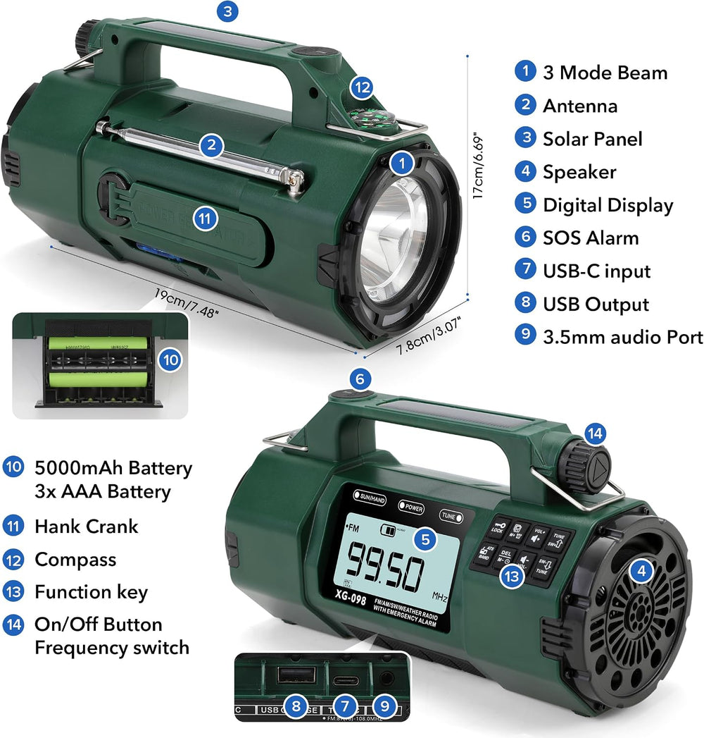 Solar Hand Crank Emergency Radio,Weather Alert Radio NOAA/FM/AM/SW