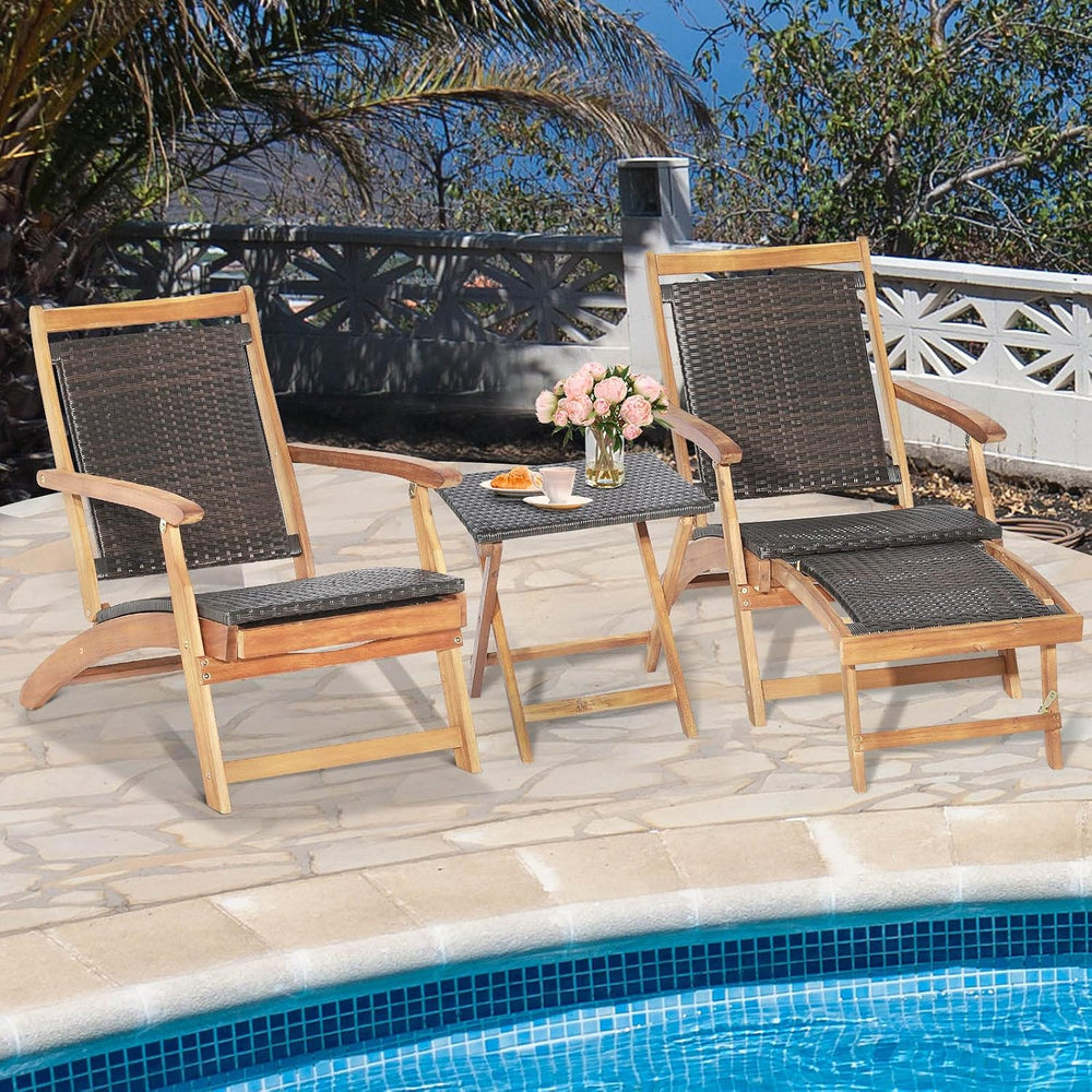 Tangkula Patio Lounge Chair and Side Table Set of 2, Acacia Wood Wicker Foldi...