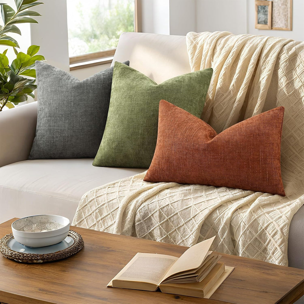 decorUhome Chenille Decorative Throw Pillow Covers 24x24 Set of 2, Olive