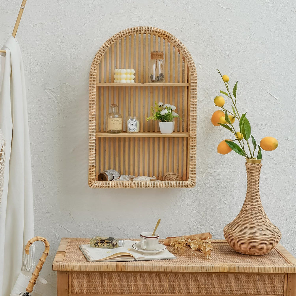 3 Tier Arched Rattan Wall Shelf