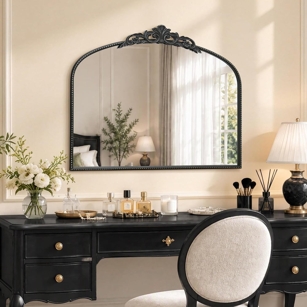 Micasso Vintage Black Arched Mirror: 36"x29" Baroque Antique Wall M...