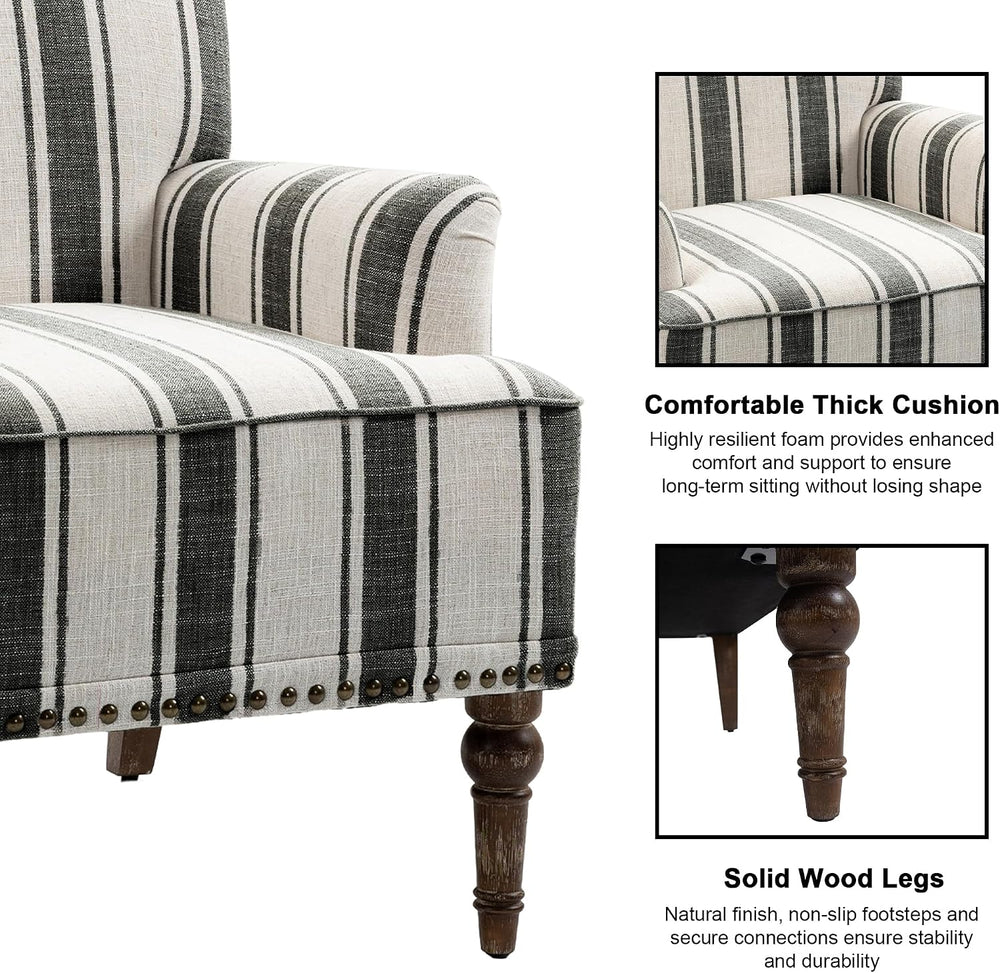 Mid-Century Modern Accent Chair, Black Stripe, Set of 1