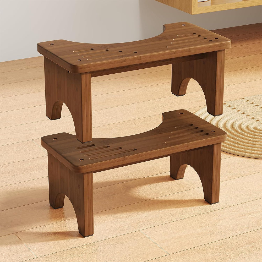 2 Pack Wood Squatting Potty Stool for Adults, Bamboo Toilet Stool Squat