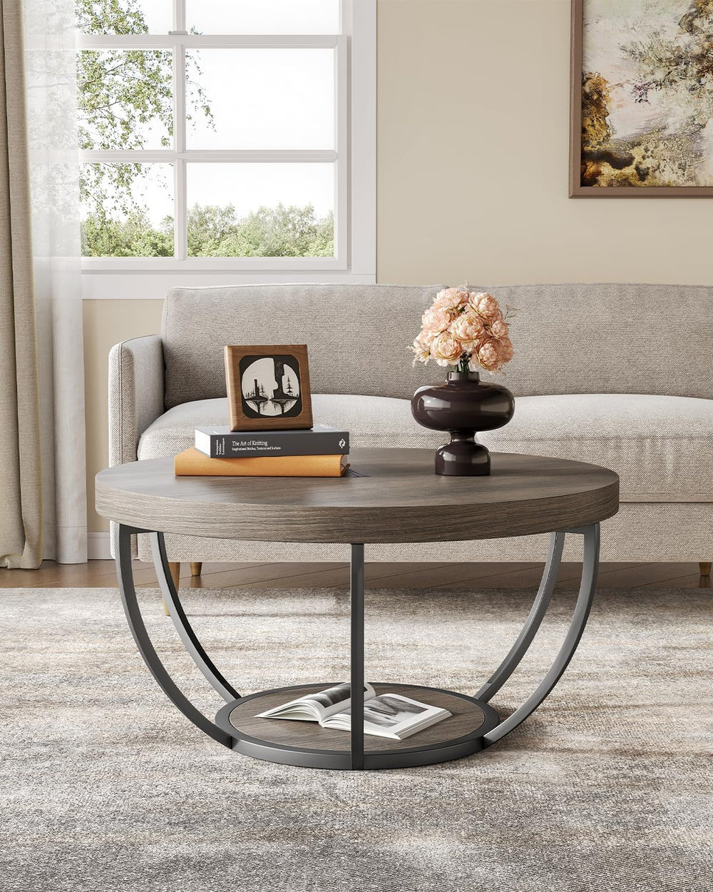 LITTLE TREE Round Coffee Table, 32" Circle Coffee Tables for Living Room