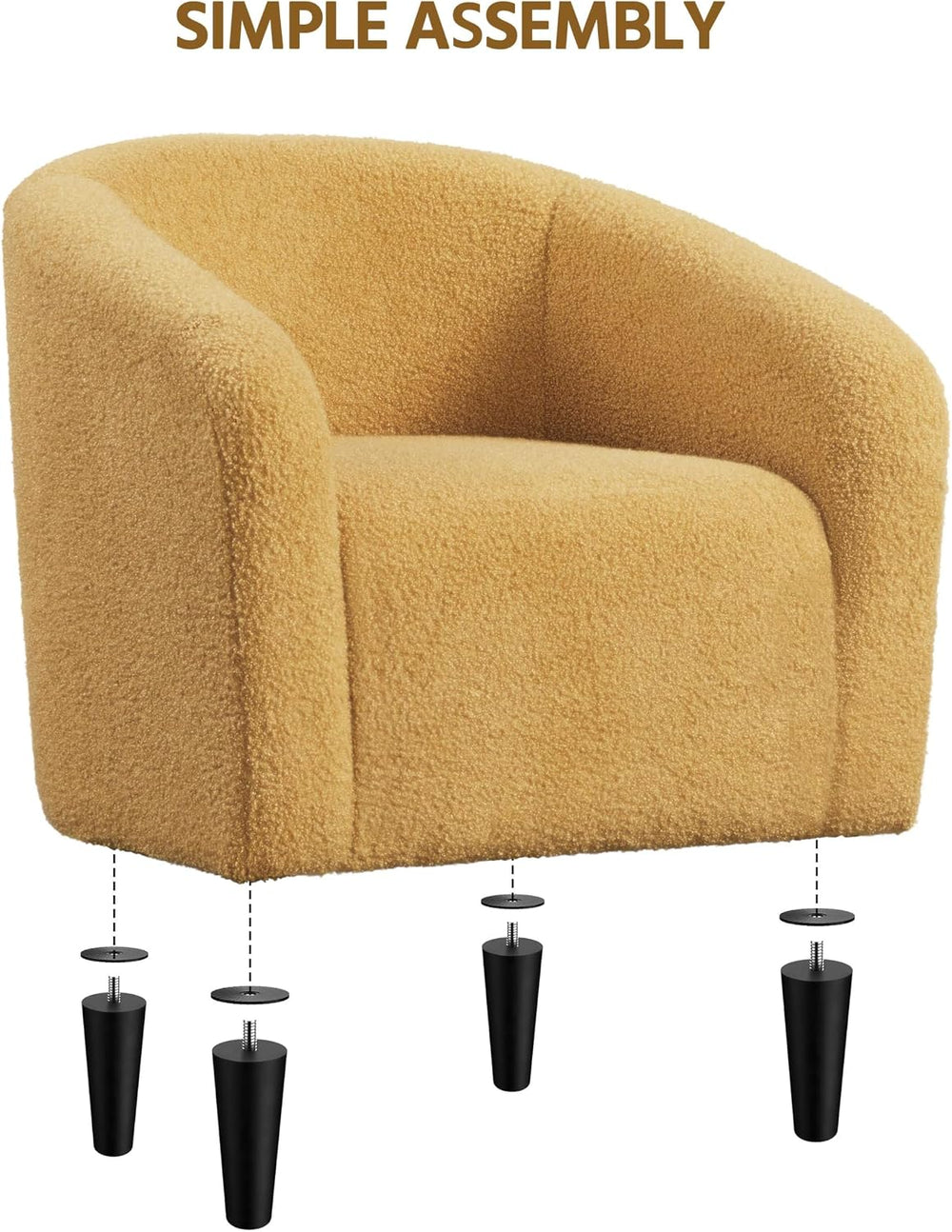 Yaheetech Small 25.5in Wide Sherpa Barrel Accent Chair, Mustard Yellow