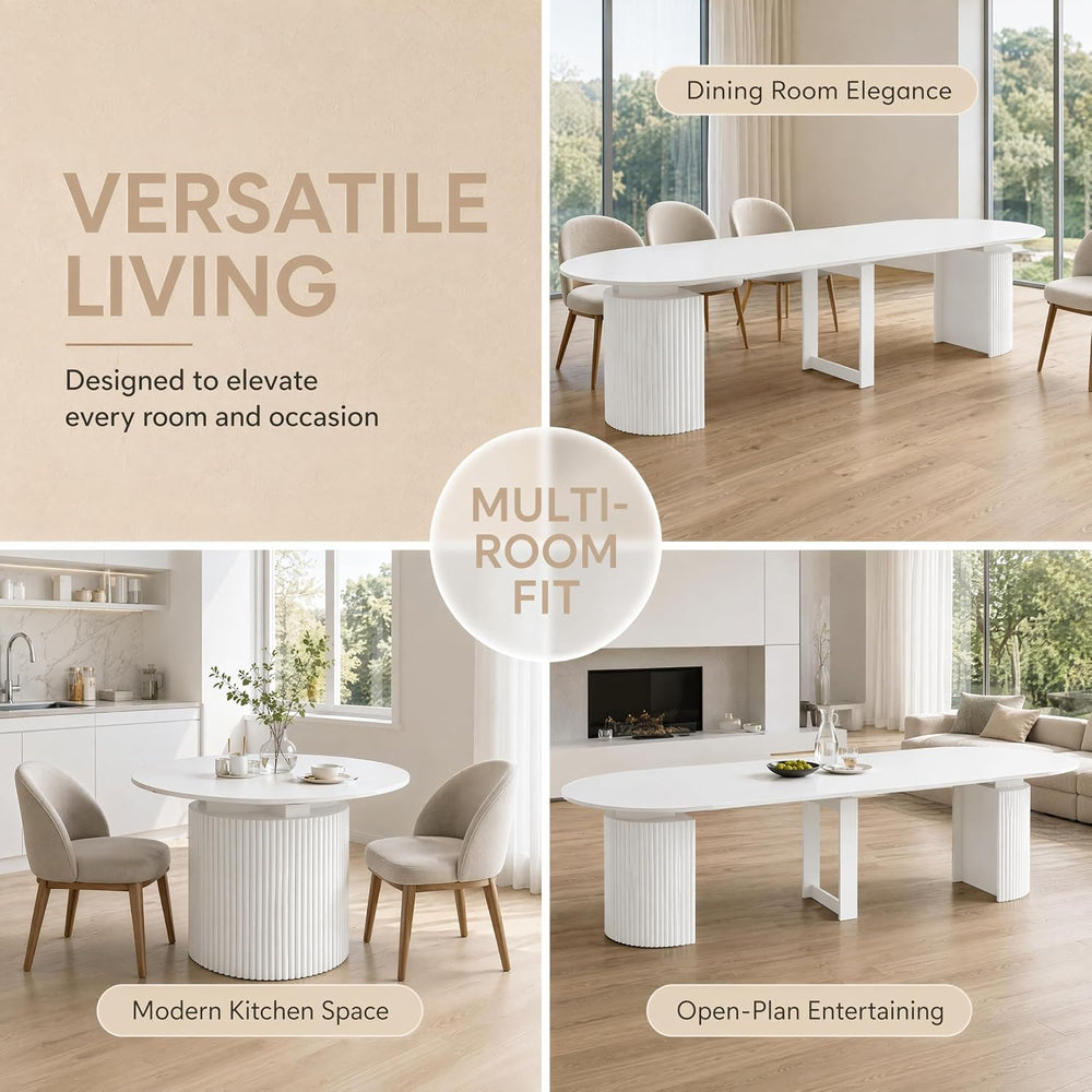 44-132 in Extendable Round Dining Table Set for 8 with Beige Velvet Chairs