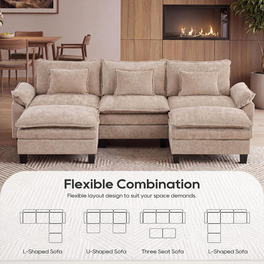 URRED Oversized Modular Sectional Sofa,Khaki:122" U Shaped