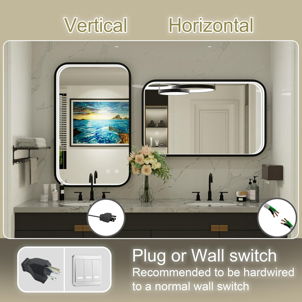 24x36 Inch LED Bathroom Mirror with Lights, 3 Color Temperatures