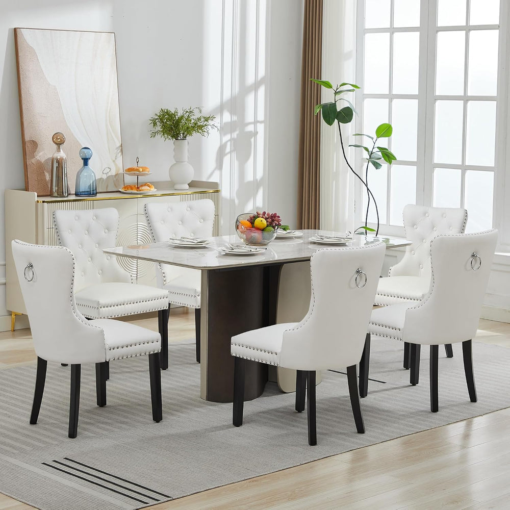 adochr PU Leather Dining Chairs Set of 6, Upholstered Kitchen Chairs,White