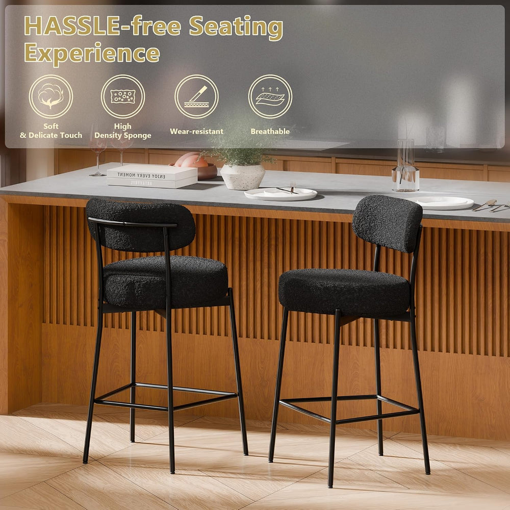 DYHOME Bar Stools Set of 2, Black 24 Inch Boucle Upholstered Counter Stools
