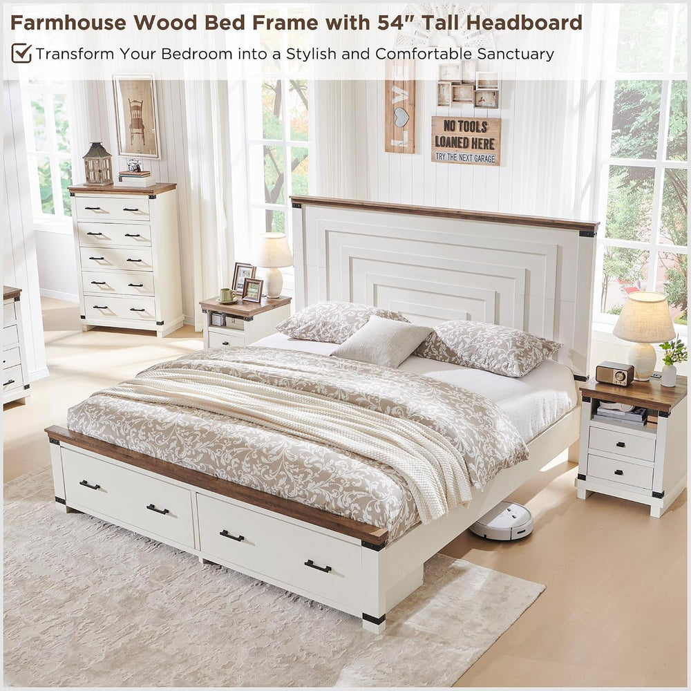 RedLemon 54" Farmhouse King Bed Frame with headboard, Antique White